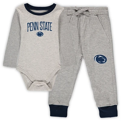 Infant Wes & Willy Heathered Gray/Navy Penn State Nittany Lions Jie Long Sleeve Bodysuit Pants Set