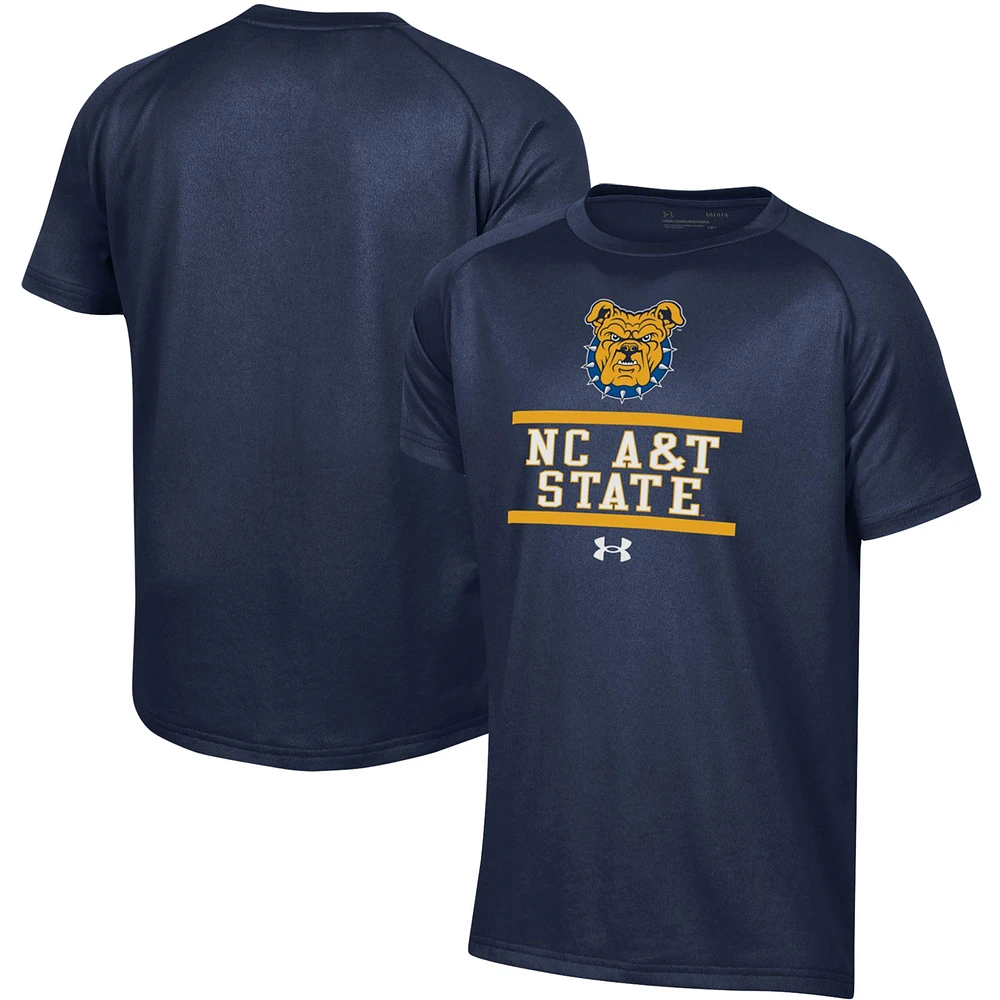 Youth Under Armour Navy North Carolina A&T Aggies Primary Logo Tech Raglan Performance T-Shirt