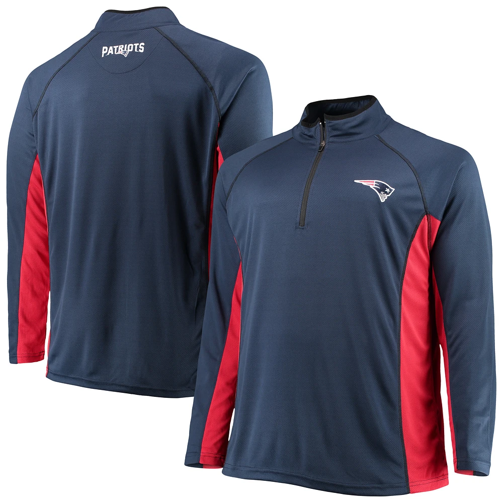 Men's Navy/Red New England Patriots Big & Tall Polyester Quarter-Zip Raglan Jacket