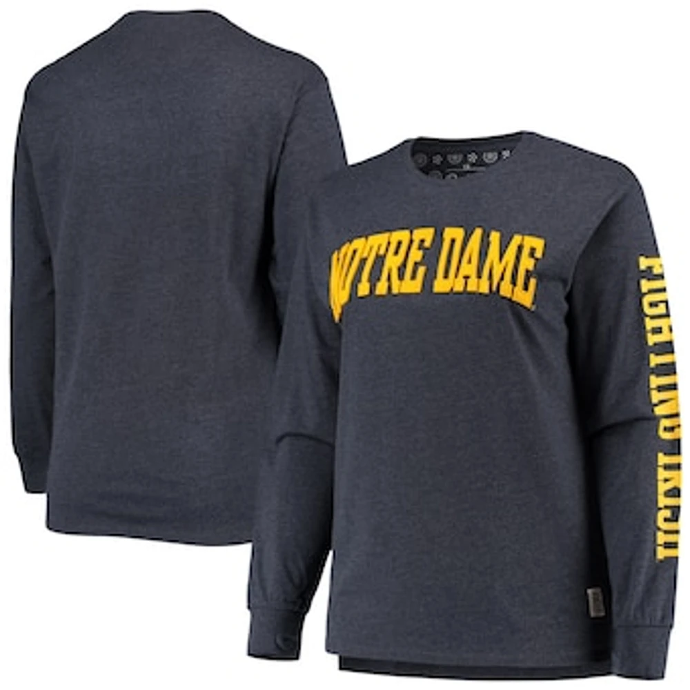 Women's Pressbox Heathered Navy Notre Dame Fighting Irish Plus Two-Hit Canyon Long Sleeve T-Shirt