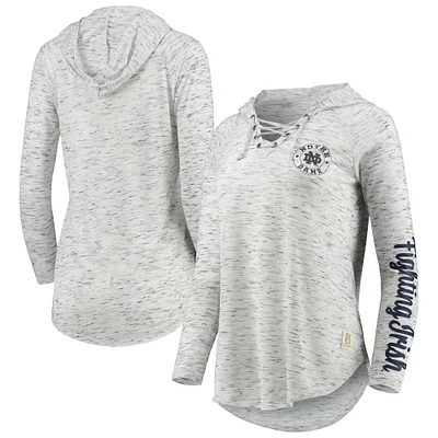 Women's Pressbox Gray Notre Dame Fighting Irish Space Dye Lace-Up V-Neck Long Sleeve T-Shirt