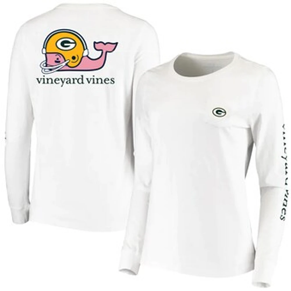 Women's Vineyard Vines White Green Bay Packers Helmet Long Sleeve T-Shirt