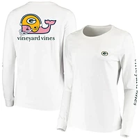 Women's Vineyard Vines White Green Bay Packers Helmet Long Sleeve T-Shirt