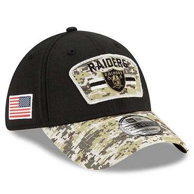 Men's New Era Black/Camo Las Vegas Raiders 2021 Salute To Service - 39THIRTY Flex Hat