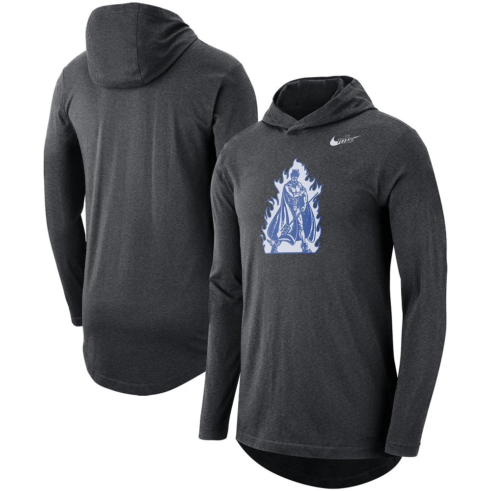 Men's Nike Heathered Charcoal Duke Blue Devils Long Sleeve Performance Tri-Blend Hoodie T-Shirt