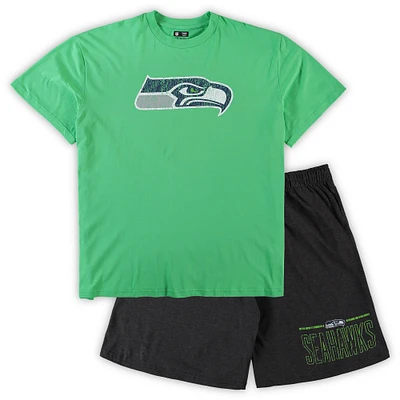 Men's Concepts Sport Neon Green/Heathered Charcoal Seattle Seahawks Big & Tall T-Shirt Shorts Set