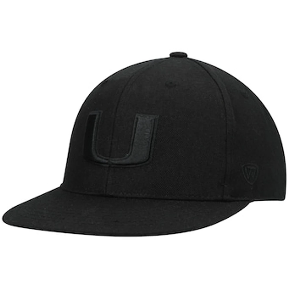 Men's Top of the World Miami Hurricanes Black On Black Fitted Hat