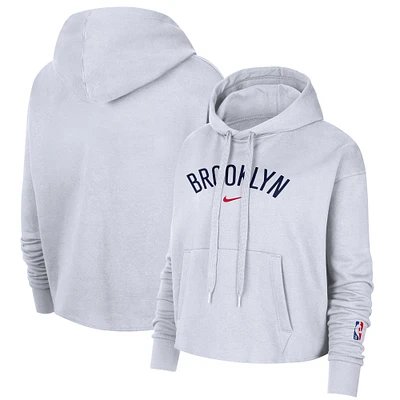 Women's Nike White Brooklyn Nets 2021/22 City Edition Essential Logo Cropped Pullover Hoodie