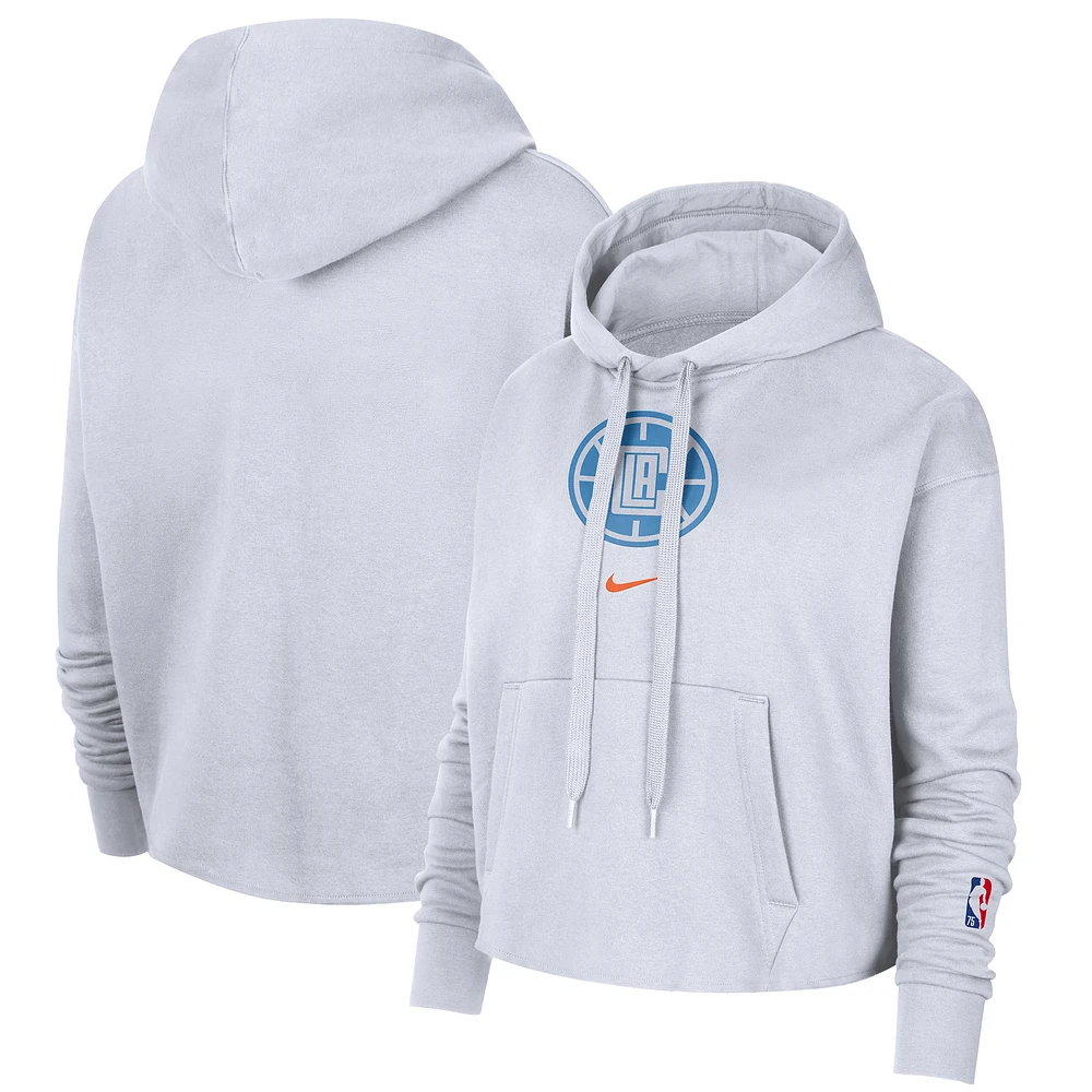 Women's Nike White LA Clippers 2021/22 City Edition Essential Logo Cropped Pullover Hoodie