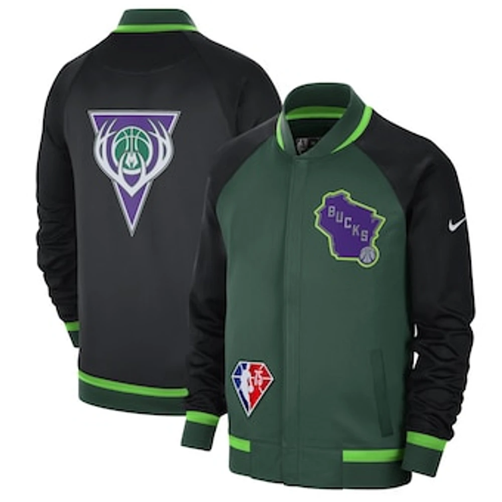 Men's Nike Green/Black Milwaukee Bucks 2021/22 City Edition Therma Flex Showtime Full-Zip Bomber Jacket