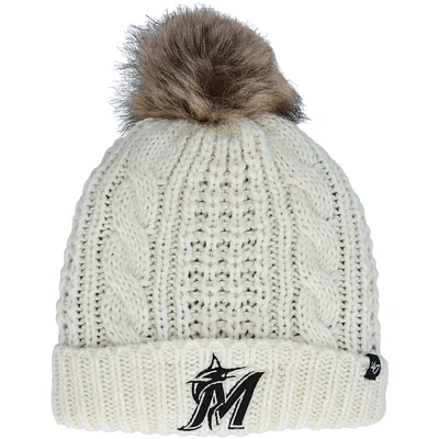 Women's '47 Cream Miami Marlins Meeko Cuffed Knit Hat with Pom