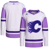Men's adidas White/Purple Calgary Flames - Hockey Fights Cancer Primegreen Authentic Blank Jersey
