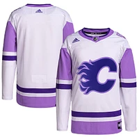 Men's adidas White/Purple Calgary Flames - Hockey Fights Cancer Primegreen Authentic Blank Jersey
