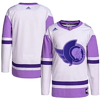 Men's adidas White/Purple Ottawa Senators - Hockey Fights Cancer Primegreen Authentic Blank Jersey