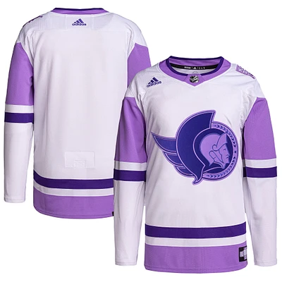 Men's adidas White/Purple Ottawa Senators - Hockey Fights Cancer Primegreen Authentic Blank Jersey