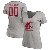 Women's Heathered Gray Washington State Cougars Personalized Any Name & Number One Color V-Neck T-Shirt