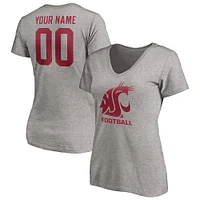 Women's Heathered Gray Washington State Cougars Personalized Any Name & Number One Color V-Neck T-Shirt