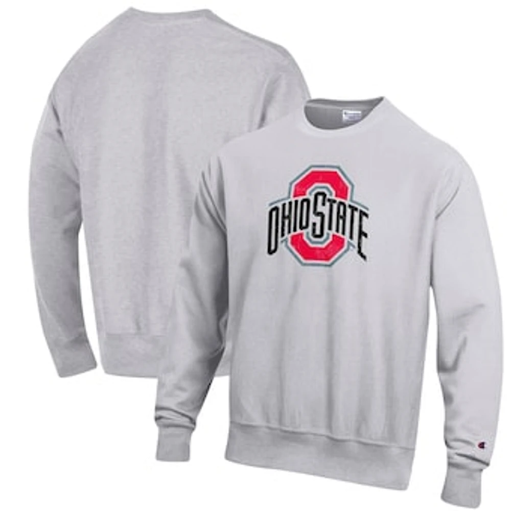 Men's Champion Heathered Gray Ohio State Buckeyes Vault Logo Reverse Weave Pullover Sweatshirt