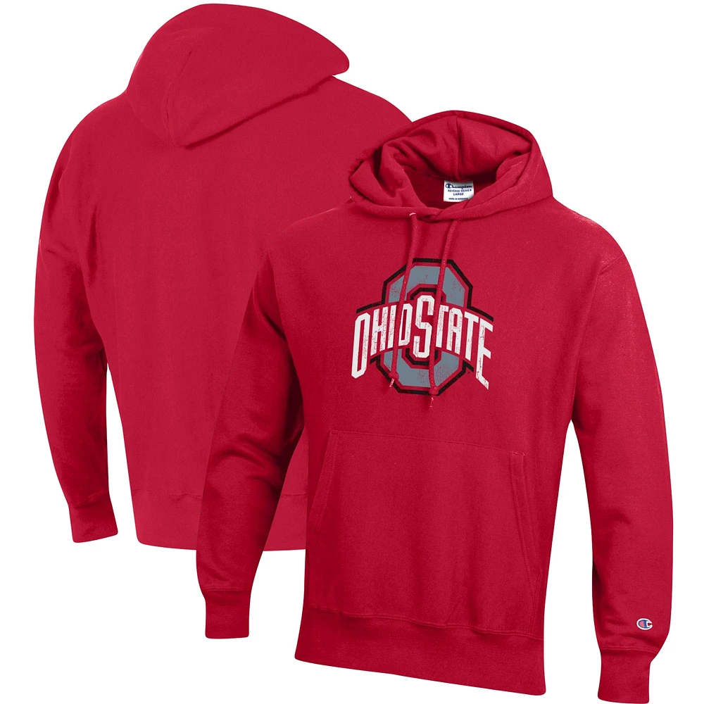 Men's Champion Scarlet Ohio State Buckeyes Vault Logo Reverse Weave Pullover Hoodie