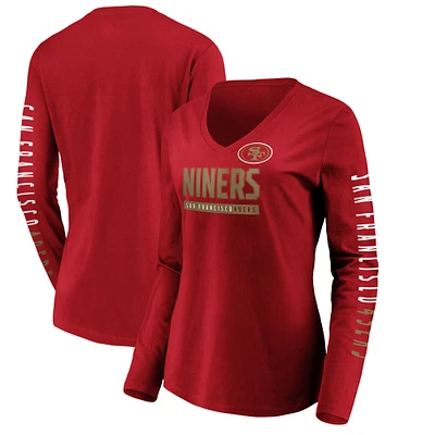 Women's Fanatics Scarlet San Francisco 49ers Slogan V-Neck Long Sleeve T-Shirt
