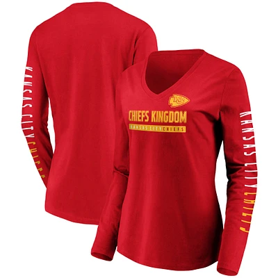 Women's Fanatics Red Kansas City Chiefs Slogan V-Neck Long Sleeve T-Shirt