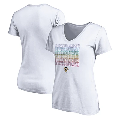 Women's White Pittsburgh Penguins City Pride V-Neck T-Shirt
