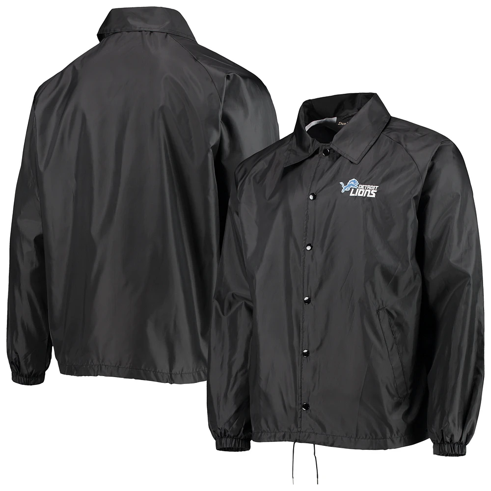 Men's Dunbrooke Black Detroit Lions Coaches Classic Raglan Full-Snap Windbreaker Jacket