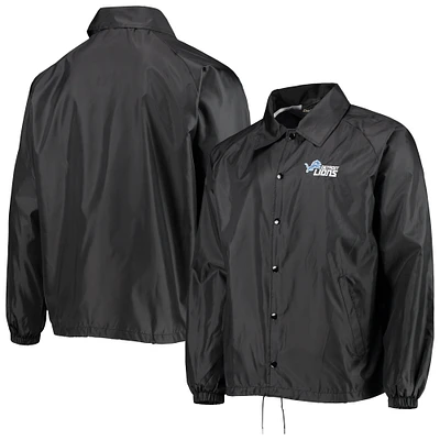 Men's Dunbrooke Black Detroit Lions Coaches Classic Raglan Full-Snap Windbreaker Jacket