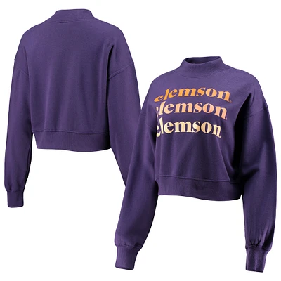 Women's chicka-d Purple Clemson Tigers Heavyweight Hailey Cropped Sweatshirt