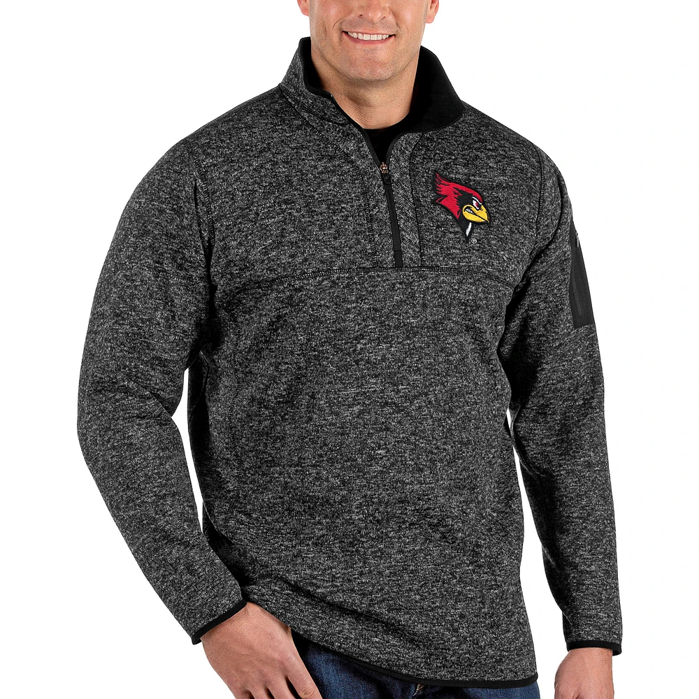 Men's Antigua Heathered Black Illinois State Redbirds Big & Tall Fortune Quarter-Zip Pullover Jacket