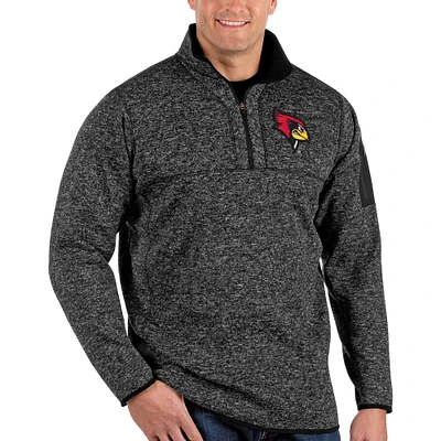 Men's Antigua Heathered Black Illinois State Redbirds Big & Tall Fortune Quarter-Zip Pullover Jacket