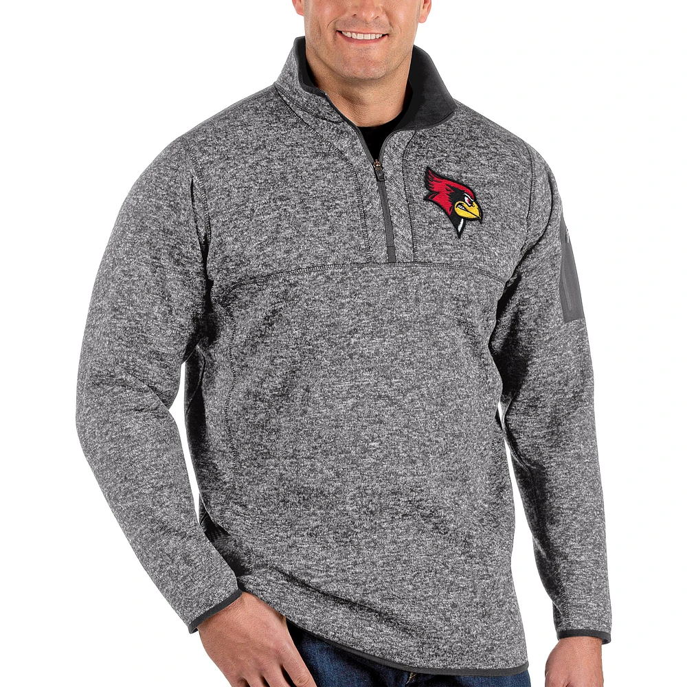 Men's Antigua Heathered Charcoal Illinois State Redbirds Big & Tall Fortune Quarter-Zip Pullover Jacket