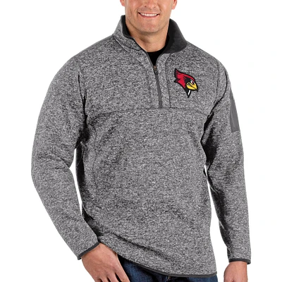 Men's Antigua Heathered Charcoal Illinois State Redbirds Big & Tall Fortune Quarter-Zip Pullover Jacket