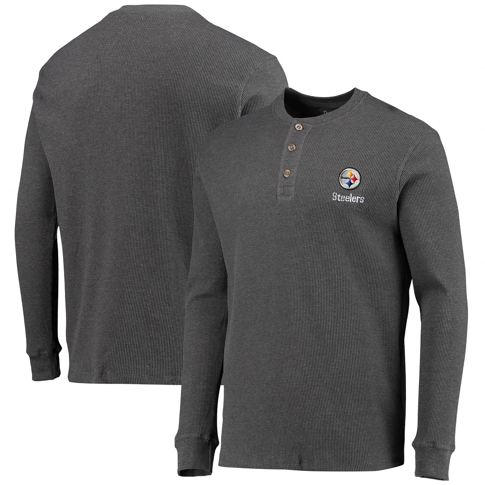 Men's Dunbrooke Heathered Gray Pittsburgh Steelers Logo Maverick Thermal Henley Long Sleeve T-Shirt