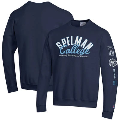 Men's Champion Navy Spelman College Jaguars 2-Hit Powerblend Pullover Sweatshirt