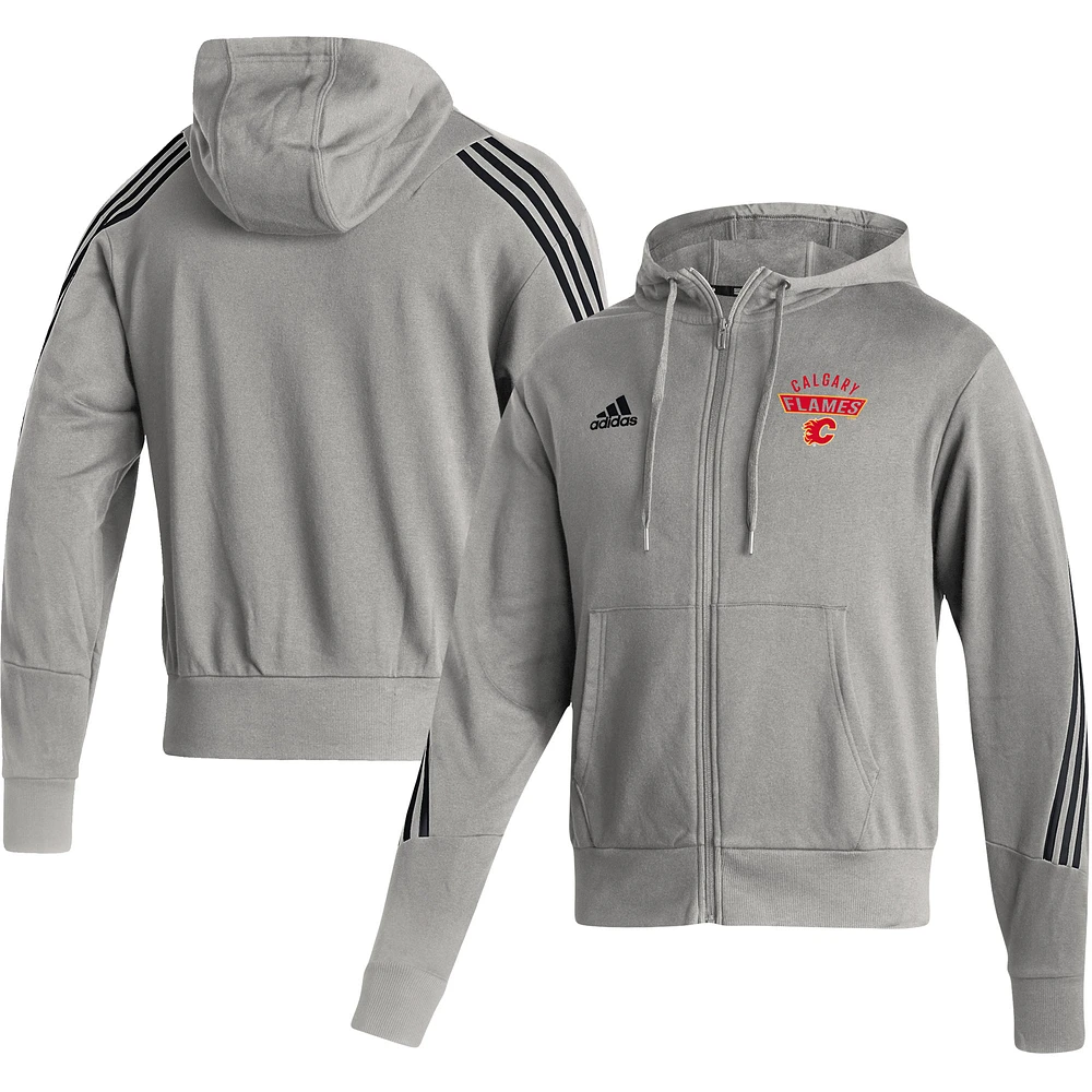 Men's adidas Heathered Gray Calgary Flames Fashion - Full-Zip Hoodie