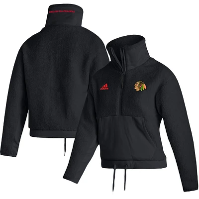 Women's adidas Black Chicago Blackhawks Sherpa Half-Zip Jacket