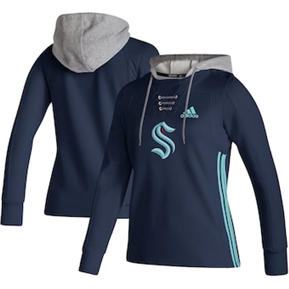 Women's adidas Deep Sea Blue Seattle Kraken Skate Lace AEROREADY Pullover Hoodie