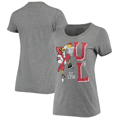 Women's Homefield Heathered Gray Louisville Cardinals Vintage Dunking Cardinal Tri-Blend T-Shirt