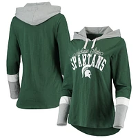 Women's G-III 4Her by Carl Banks Green/Gray Michigan State Spartans Passing Play Long Sleeve Hoodie T-Shirt