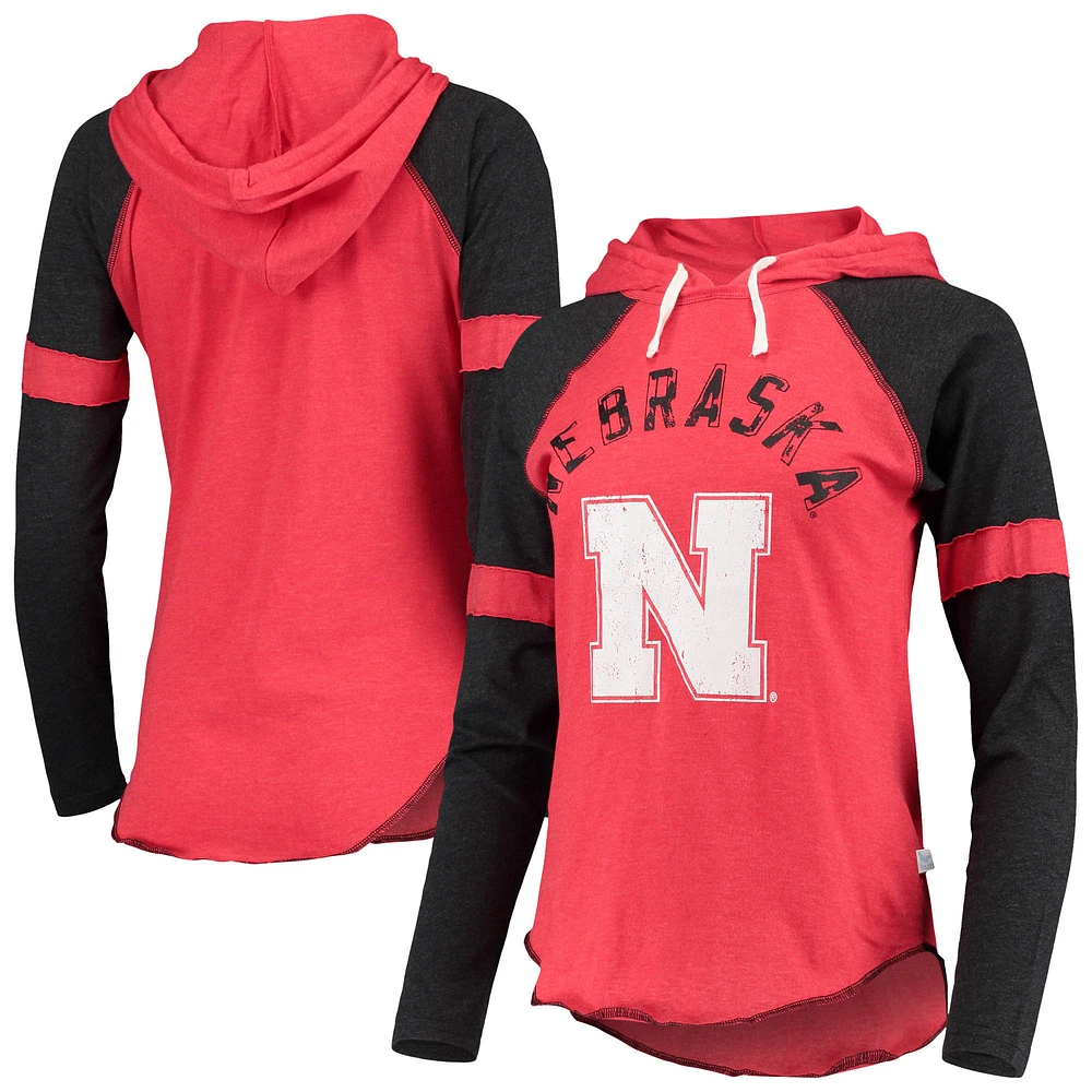 Women's Touch Scarlet/Black Nebraska Huskers Yard Line Raglan Hoodie Long Sleeve T-Shirt