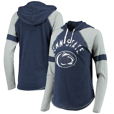 Women's Touch Navy/Gray Penn State Nittany Lions Yard Line Raglan Hoodie Long Sleeve T-Shirt