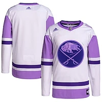 Men's adidas White/Purple Buffalo Sabres Hockey Fights Cancer Primegreen Authentic Blank Practice Jersey