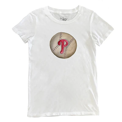 Women's Tiny Turnip White Philadelphia Phillies Stitched Baseball T-Shirt