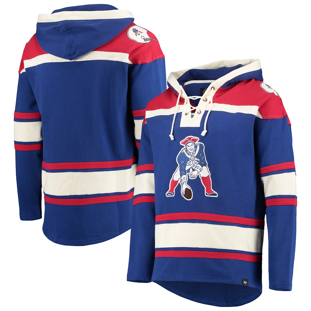 Men's '47 Royal New England Patriots Throwback Lacer Pullover Hoodie