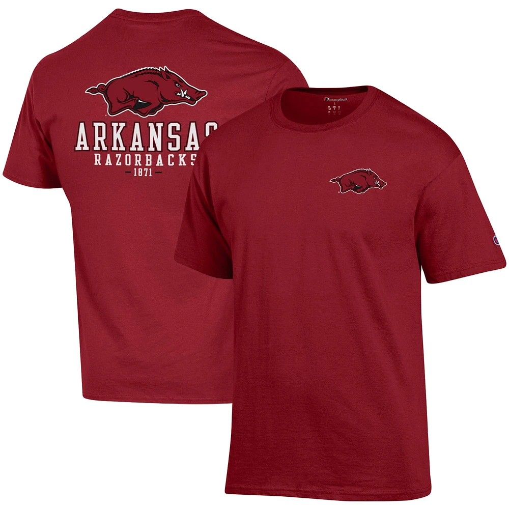 Men's Champion Cardinal Arkansas Razorbacks Stack 2-Hit T-Shirt