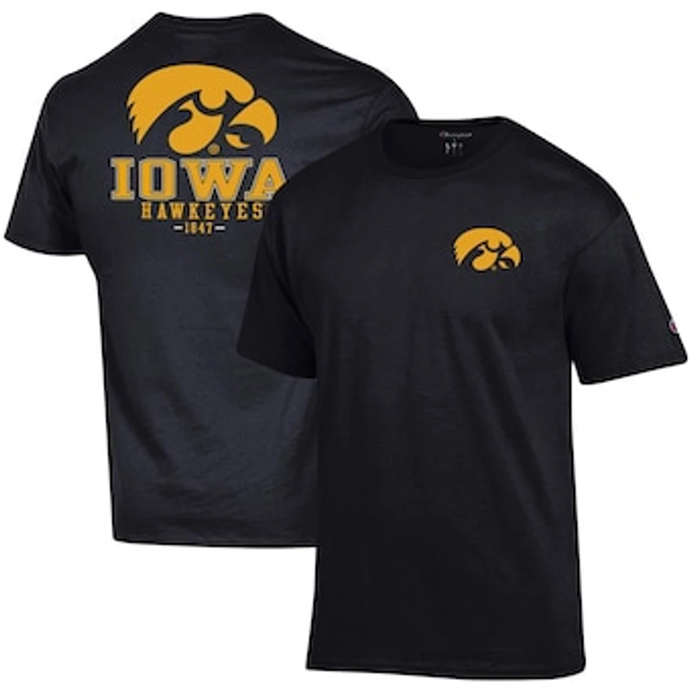 Men's Champion Black Iowa Hawkeyes Stack 2-Hit T-Shirt