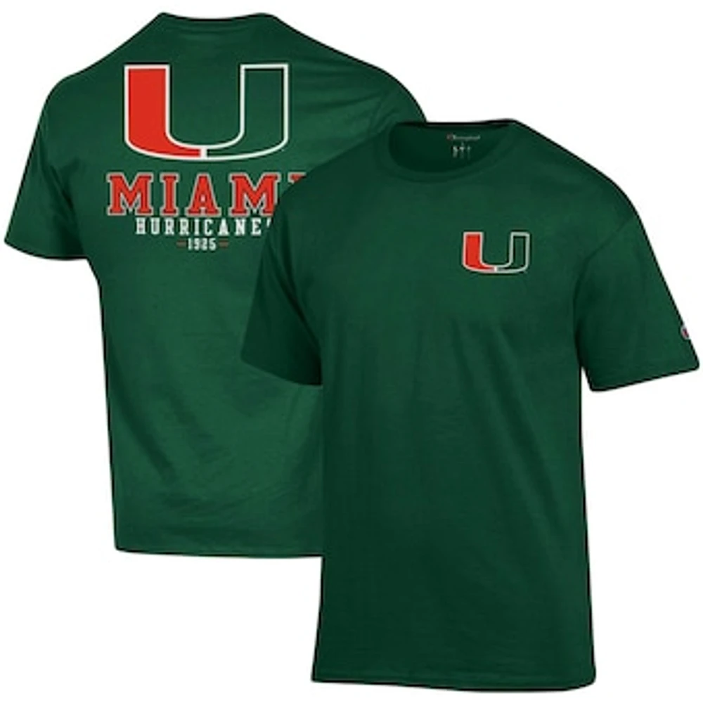 Men's Champion Green Miami Hurricanes Stack 2-Hit T-Shirt