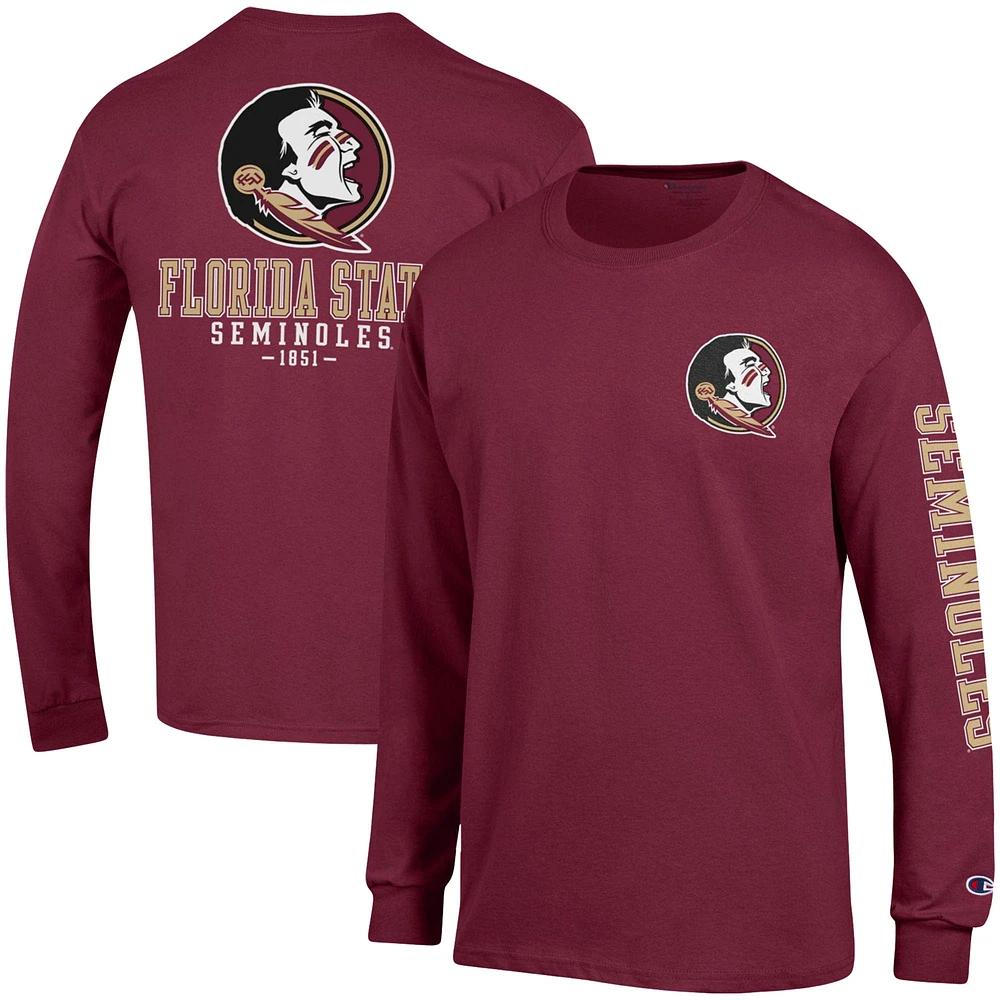 Men's Champion Garnet Florida State Seminoles Team Stack Long Sleeve T-Shirt