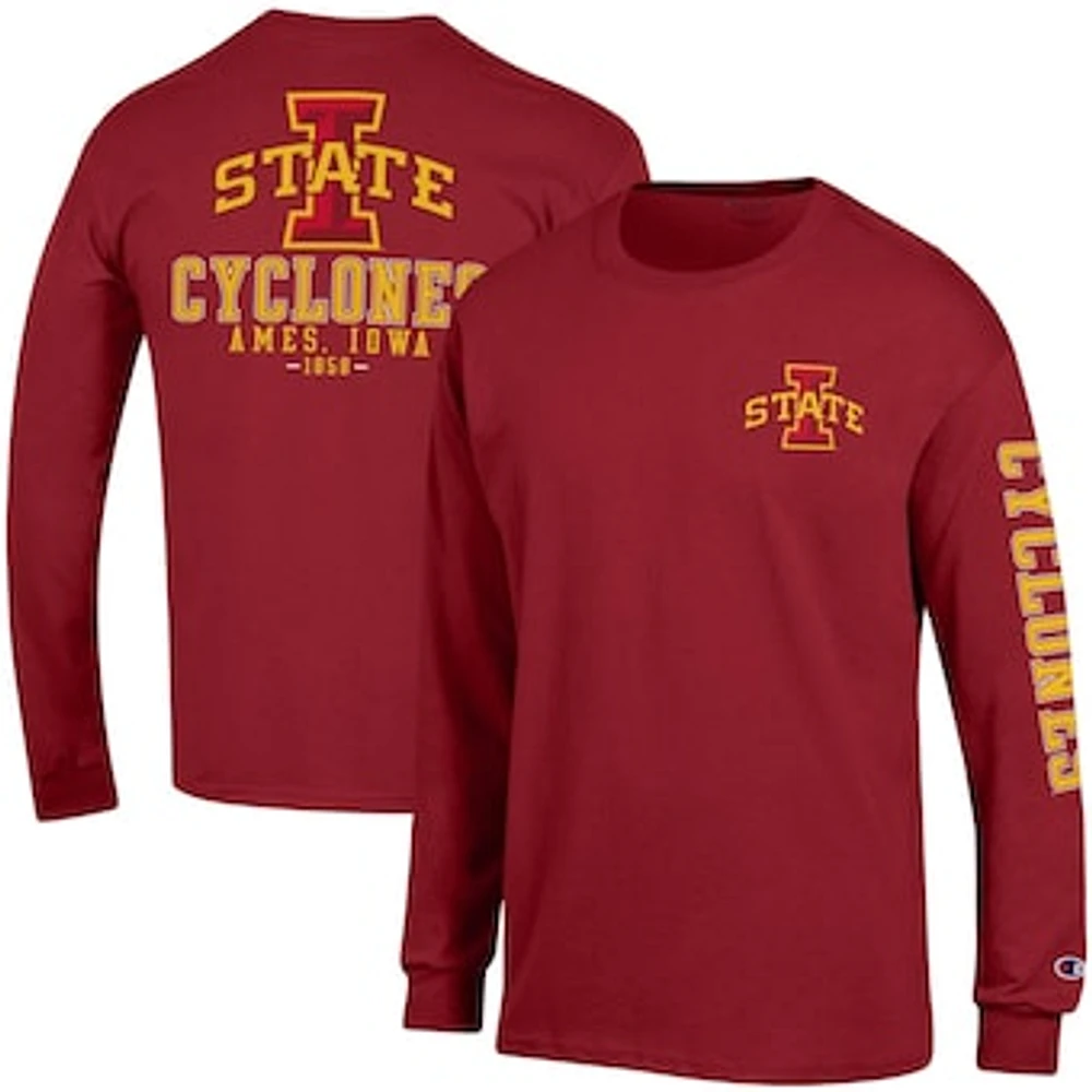 Men's Champion Cardinal Iowa State Cyclones Team Stack Long Sleeve T-Shirt